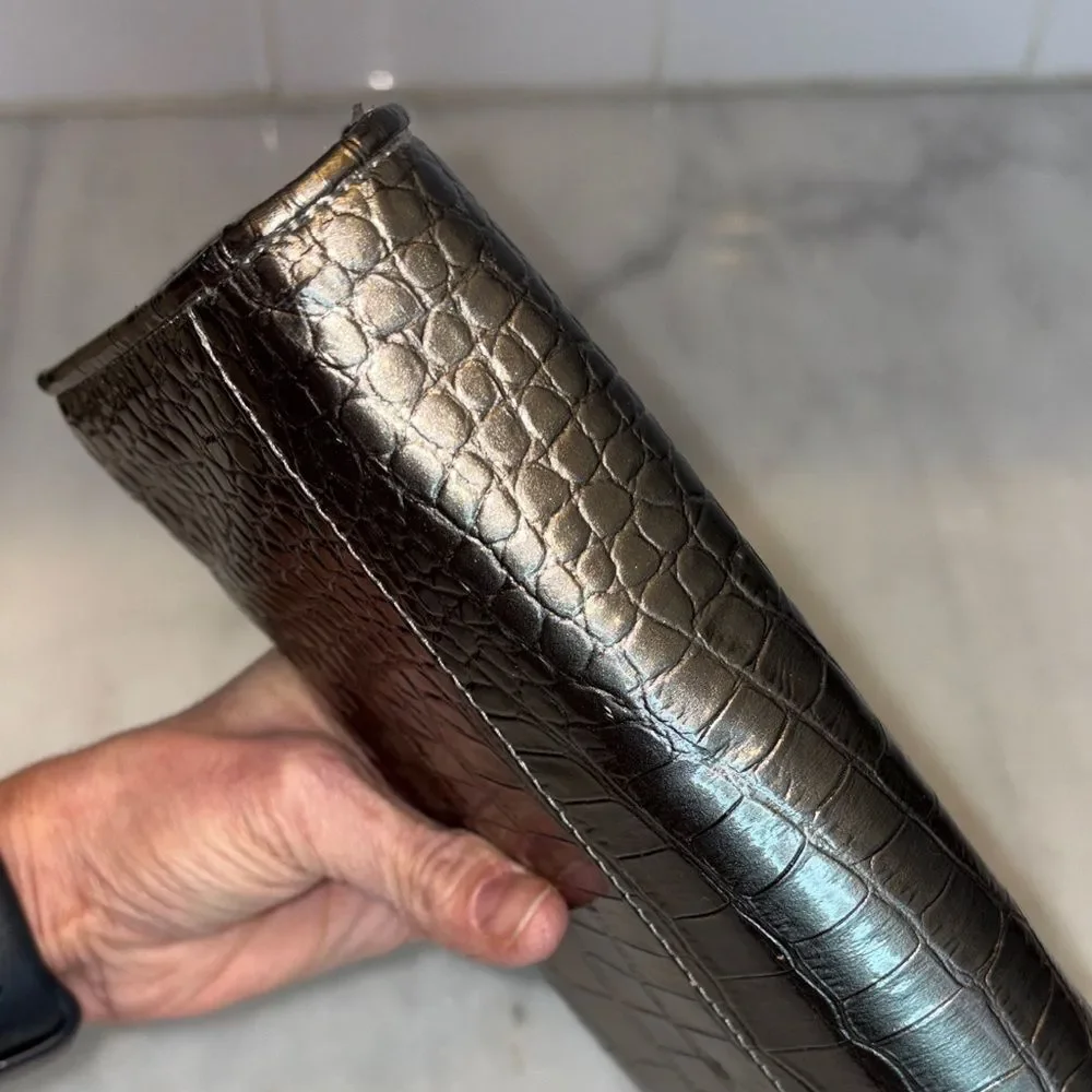Ann Taylor LOFT purse silver metallic crocodile-embossed envelope clutch bag